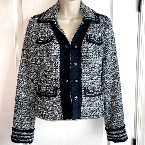 White House Black Market Black & White Tweed Jacket - Picture 2 of 7